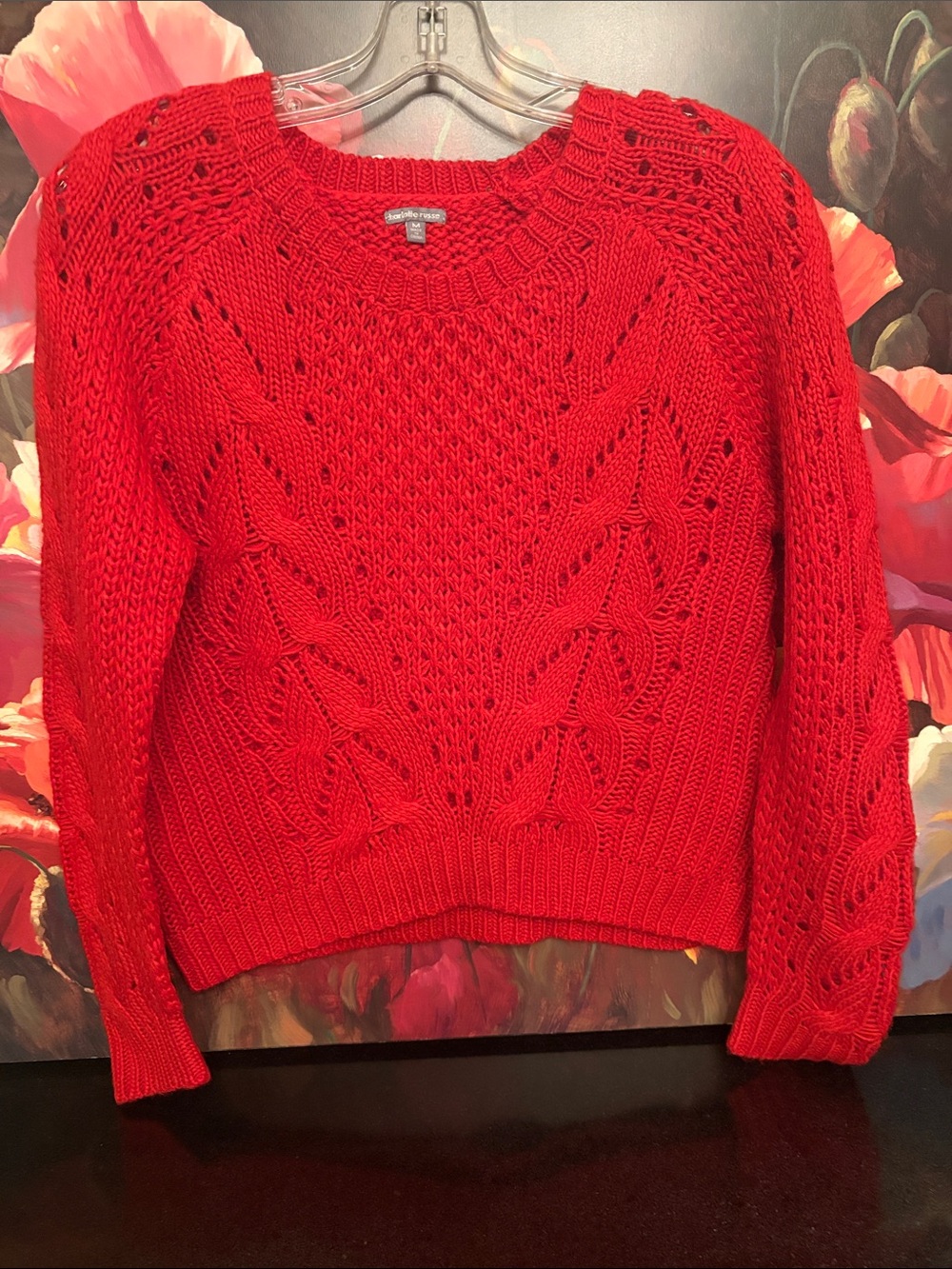 NWOT Charlotte Russe Red Cable Knit Crewneck Sweater M